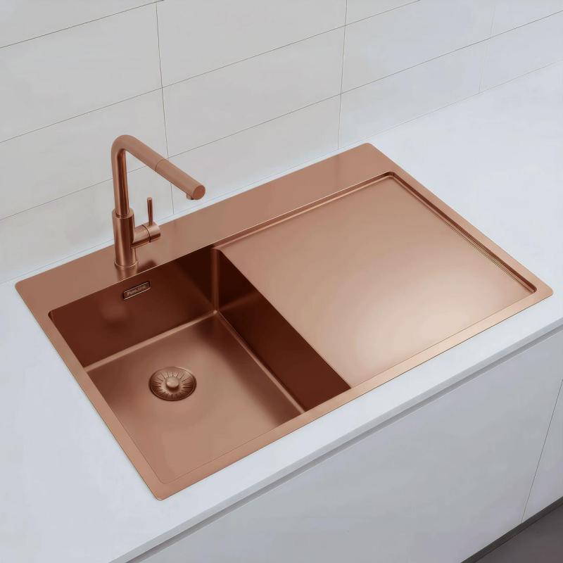 Pure.Sink Exclusivo Lavabo piccolo in rame con zona di sgocciolamento 78x52 cm Tapwing a sinistra PEX3478LT-62