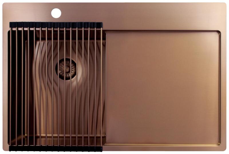 Pure.Sink Exclusivo Lavabo piccolo in rame con zona di sgocciolamento 78x52 cm Tapwing a sinistra PEX3478LT-62