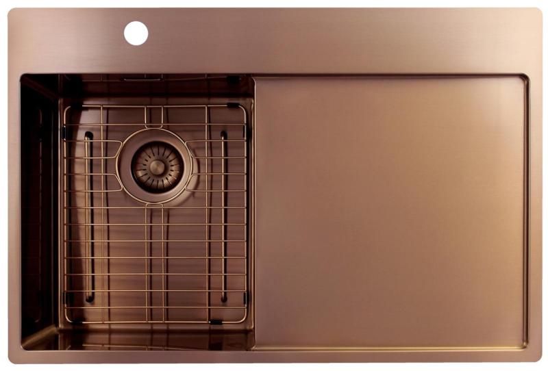 Pure.Sink Exclusivo Lavabo piccolo in rame con zona di sgocciolamento 78x52 cm Tapwing a sinistra PEX3478LT-62