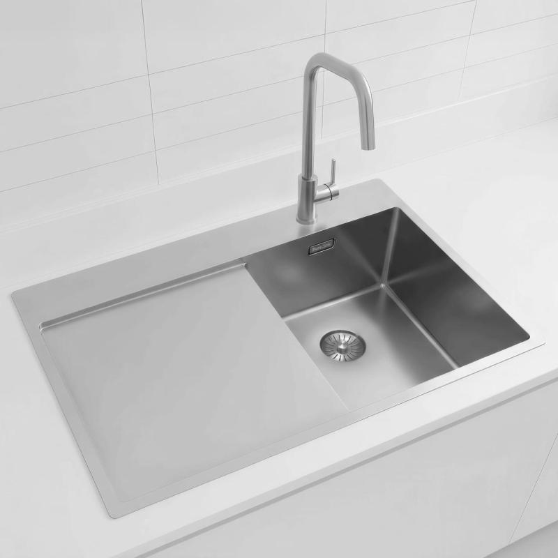 Pure.Sink Exclusivo RVS lavello piccolo con zona di scolamento 78x52 cm Tapwing a destra PEX3478RT-02