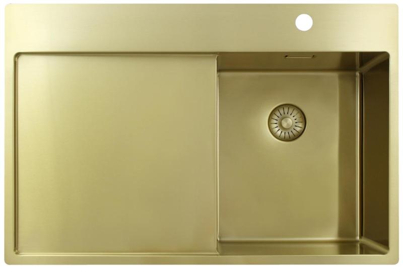 Pure.Sink Exclusivo Piccolo lavello dorato con sgocciolatoio 78x52 cm Rubinetto a leva destro PEX3478RT-60