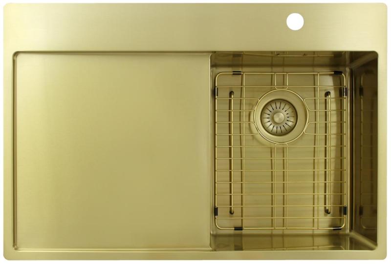 Pure.Sink Exclusivo Piccolo lavello dorato con sgocciolatoio 78x52 cm Rubinetto a leva destro PEX3478RT-60