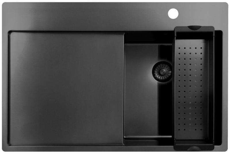 Pure.Sink Exclusivo Gun Metal piccolo lavandino con zona di scolamento 78x52 cm Tapwing a destra PEX3478RT-61