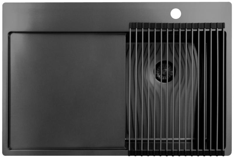 Pure.Sink Exclusivo Gun Metal piccolo lavandino con zona di scolamento 78x52 cm Tapwing a destra PEX3478RT-61