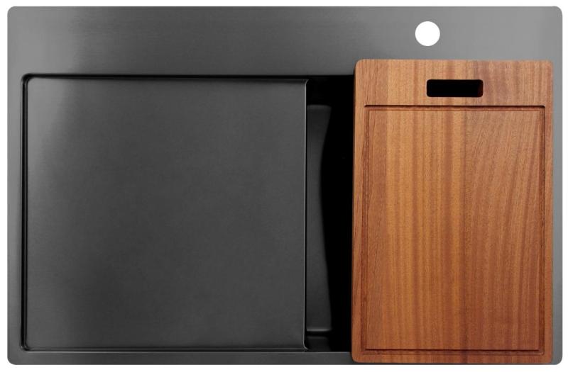 Pure.Sink Exclusivo Gun Metal piccolo lavandino con zona di scolamento 78x52 cm Tapwing a destra PEX3478RT-61