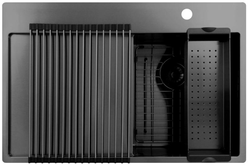 Pure.Sink Exclusivo Gun Metal piccolo lavandino con zona di scolamento 78x52 cm Tapwing a destra PEX3478RT-61