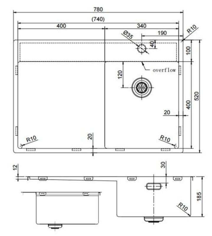 Pure.Sink Exclusivo Gun Metal piccolo lavandino con zona di scolamento 78x52 cm Tapwing a destra PEX3478RT-61