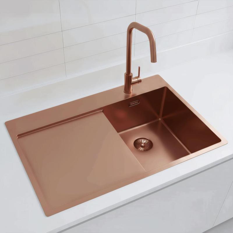 Pure.Sink Exclusivo Piccolo lavello in rame con zona di scolo 78x52 cm Tapwing a destra PEX3478RT-62