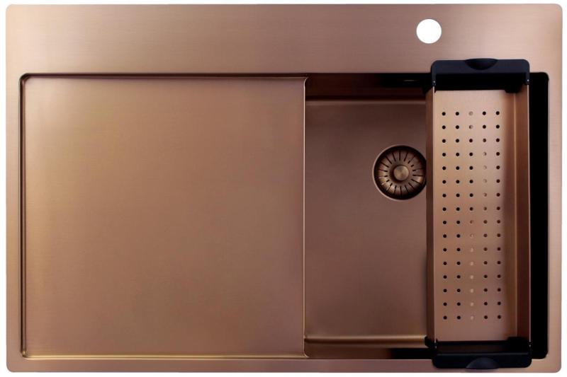 Pure.Sink Exclusivo Piccolo lavello in rame con zona di scolo 78x52 cm Tapwing a destra PEX3478RT-62