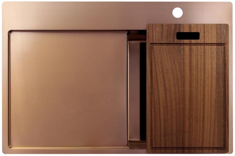 Pure.Sink Exclusivo Piccolo lavello in rame con zona di scolo 78x52 cm Tapwing a destra PEX3478RT-62