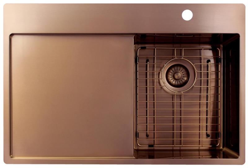 Pure.Sink Exclusivo Piccolo lavello in rame con zona di scolo 78x52 cm Tapwing a destra PEX3478RT-62