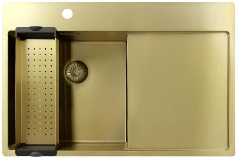 Pure.Sink Exclusivo Lavello dorato con sgocciolatoio 78x52 cm Rubinetto a leva sinistro PEX4078LT-60