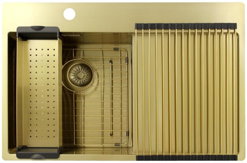 Pure.Sink Exclusivo Lavello dorato con sgocciolatoio 78x52 cm Rubinetto a leva sinistro PEX4078LT-60