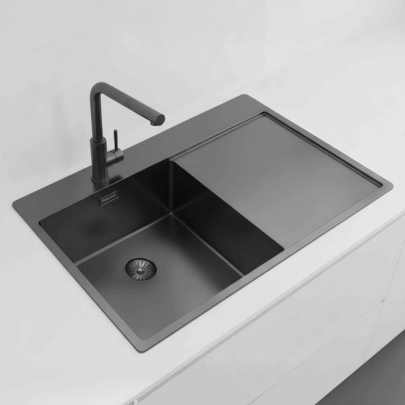 Pure.Sink Exclusivo Gun Metal lavello con zona di scolamento 78x52 cm Tapwing a sinistra PEX4078LT-61