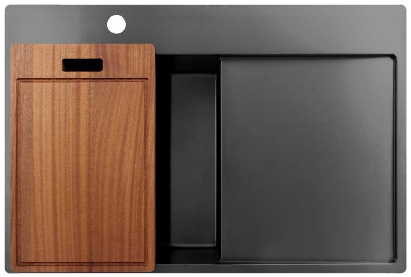 Pure.Sink Exclusivo Gun Metal lavello con zona di scolamento 78x52 cm Tapwing a sinistra PEX4078LT-61