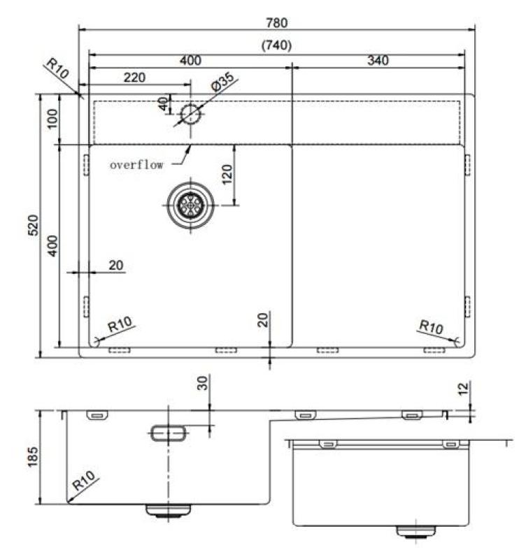 Pure.Sink Exclusivo Lavabo in rame con zona di scolo 78x52 cm Tapwing a sinistra PEX4078LT-62