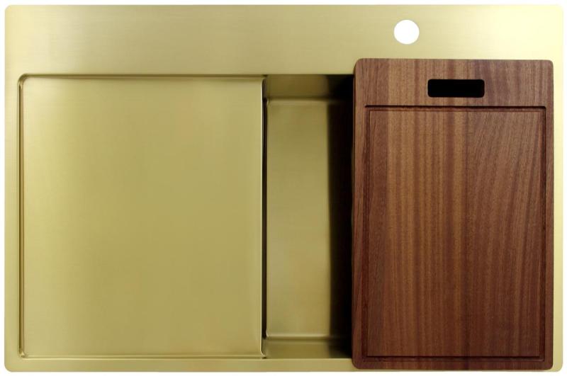 Pure.Sink Exclusivo Lavello dorato con sgocciolatoio 78x52 cm Rubinetto a leva destro PEX4078RT-60