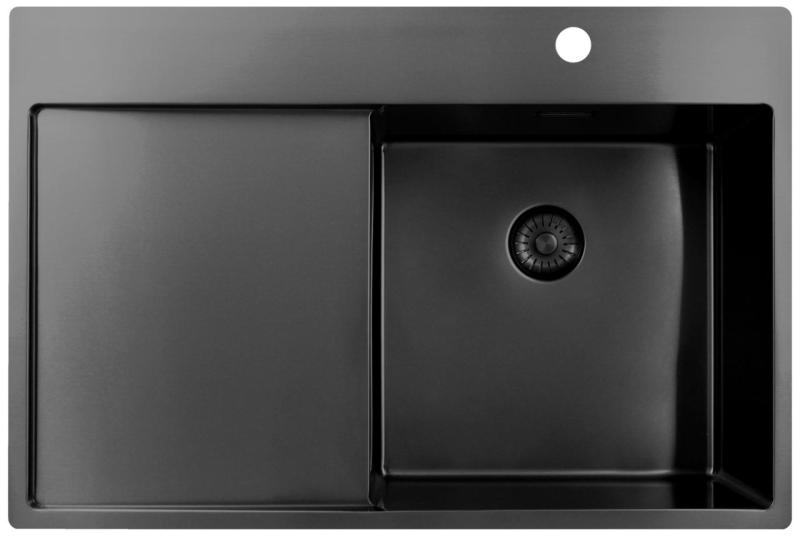 Pure.Sink Exclusivo Gun Metal lavello con zona di scolatura 78x52 cm Tapwing a destra PEX4078RT-61