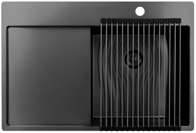 Pure.Sink Exclusivo Gun Metal lavello con zona di scolatura 78x52 cm Tapwing a destra PEX4078RT-61