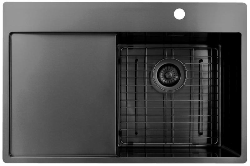 Pure.Sink Exclusivo Gun Metal lavello con zona di scolatura 78x52 cm Tapwing a destra PEX4078RT-61