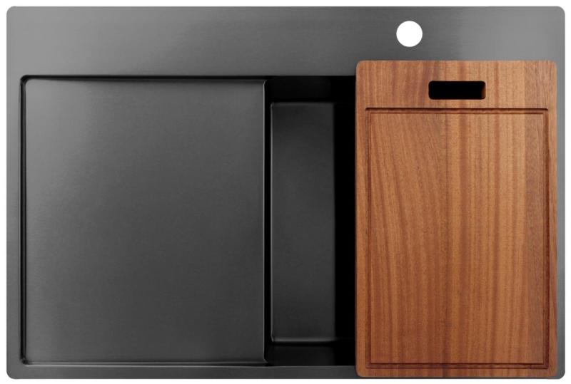 Pure.Sink Exclusivo Gun Metal lavello con zona di scolatura 78x52 cm Tapwing a destra PEX4078RT-61