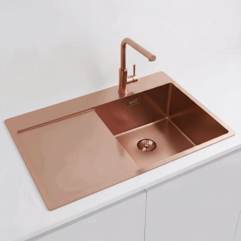 Pure.Sink Exclusivo Lavabo in rame con zona di scolamento 78x52 cm Tapwing a destra PEX4078RT-62
