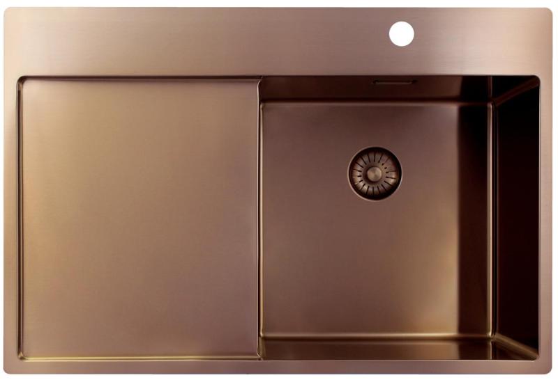 Pure.Sink Exclusivo Lavabo in rame con zona di scolamento 78x52 cm Tapwing a destra PEX4078RT-62