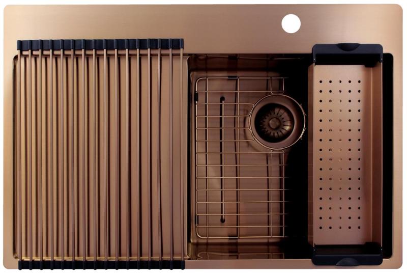 Pure.Sink Exclusivo Lavabo in rame con zona di scolamento 78x52 cm Tapwing a destra PEX4078RT-62