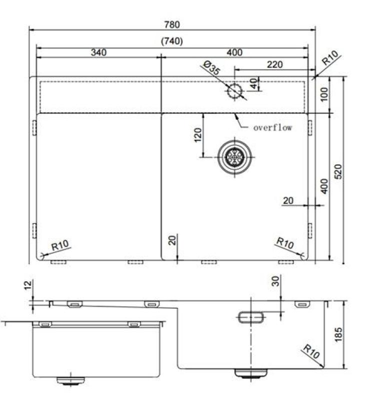 Pure.Sink Exclusivo Lavabo in rame con zona di scolamento 78x52 cm Tapwing a destra PEX4078RT-62