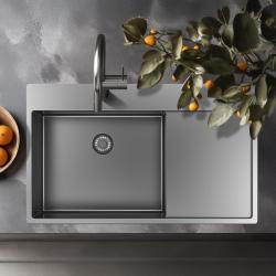 Pure.Sink Exclusivo Lavello in acciaio inox con zona di scolo 86x52 cm Tapwing a sinistra PEX5086LT-02