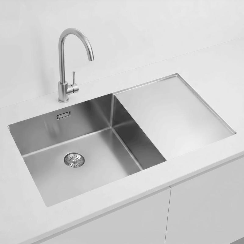 Pure.Sink Exclusivo Lavello in acciaio inox con zona di scolo 86x52 cm Tapwing a sinistra PEX5086LT-02