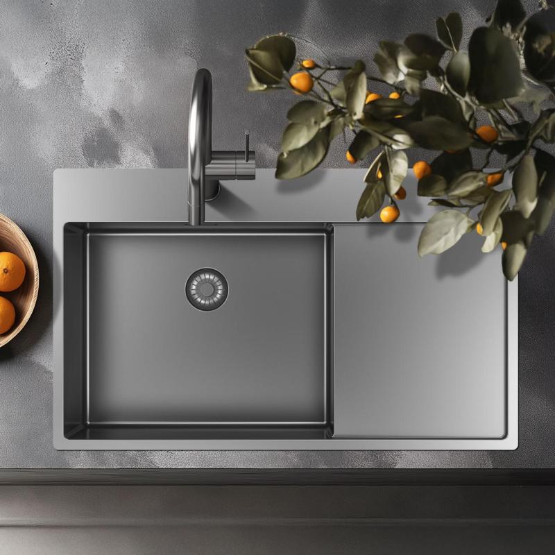 Pure.Sink Exclusivo Lavello in acciaio inox con zona di scolo 86x52 cm Tapwing a sinistra PEX5086LT-02