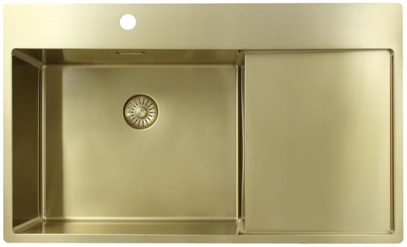 Pure.Sink Exclusivo Lavello dorato con sgocciolatoio 86x52 cm Rubinetto a leva sinistro PEX5086LT-60