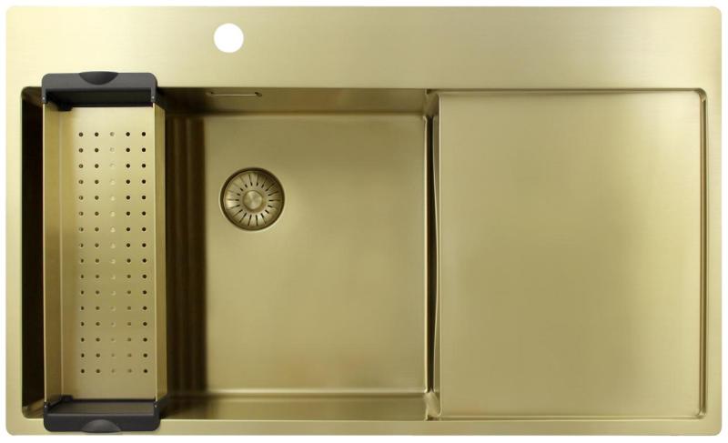 Pure.Sink Exclusivo Lavello dorato con sgocciolatoio 86x52 cm Rubinetto a leva sinistro PEX5086LT-60