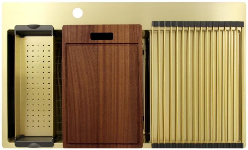 Pure.Sink Exclusivo Lavello dorato con sgocciolatoio 86x52 cm Rubinetto a leva sinistro PEX5086LT-60