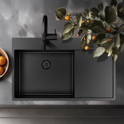 Pure.Sink Exclusivo Gun Metal lavello con zona di sgocciolamento 86x52 cm Tapwing a sinistra PEX5086LT-61