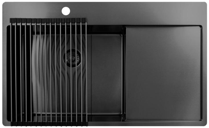 Pure.Sink Exclusivo Gun Metal lavello con zona di sgocciolamento 86x52 cm Tapwing a sinistra PEX5086LT-61