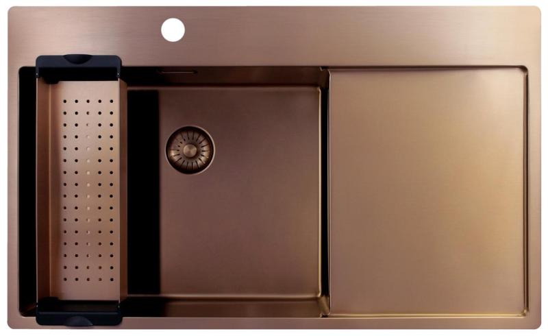 Pure.Sink Exclusivo Lavabo in rame con zona di scolo 86x52 cm Tapwing a sinistra PEX5086LT-62