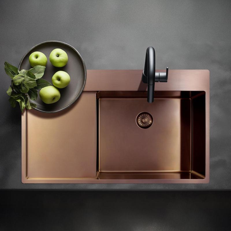 Pure.Sink Exclusivo Lavabo in rame con zona di scolo 86x52 cm Tapwing a sinistra PEX5086LT-62