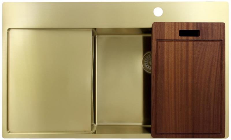 Pure.Sink Exclusivo Lavabo d'oro con zona di scolo 86x52 cm Tapwing a destra PEX5086RT-60