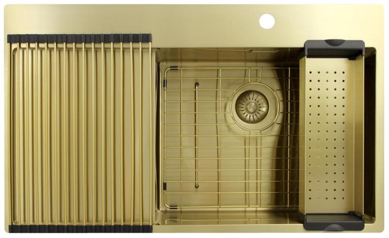 Pure.Sink Exclusivo Lavabo d'oro con zona di scolo 86x52 cm Tapwing a destra PEX5086RT-60