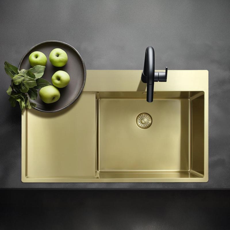 Pure.Sink Exclusivo Lavabo d'oro con zona di scolo 86x52 cm Tapwing a destra PEX5086RT-60