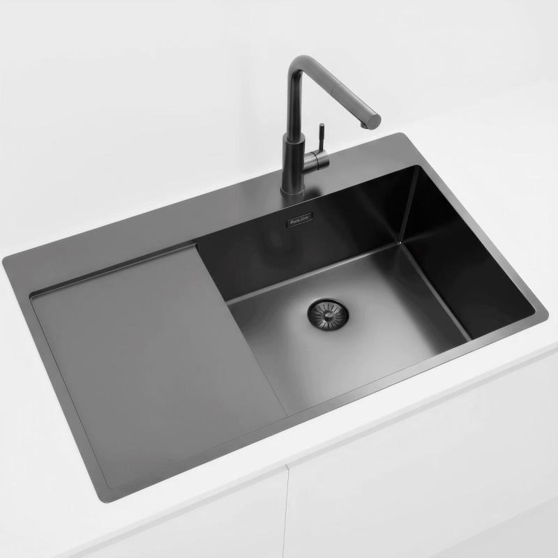 Pure.Sink Exclusivo Gun Metal lavabo con zona di scolatura 86x52 cm Tapwing a destra PEX5086RT-61