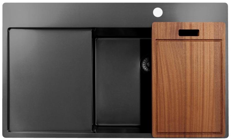 Pure.Sink Exclusivo Gun Metal lavabo con zona di scolatura 86x52 cm Tapwing a destra PEX5086RT-61