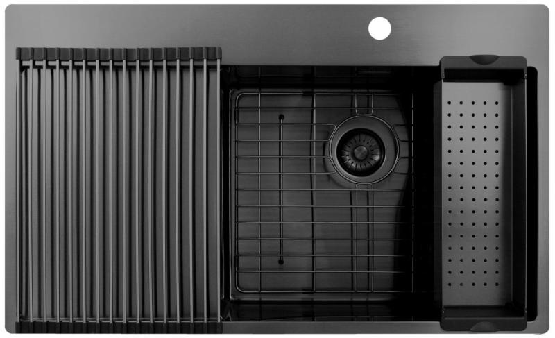 Pure.Sink Exclusivo Gun Metal lavabo con zona di scolatura 86x52 cm Tapwing a destra PEX5086RT-61