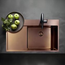 Pure.Sink Exclusivo Lavello in rame con zona di scolo 86x52 cm Tapwing a destra PEX5086RT-62