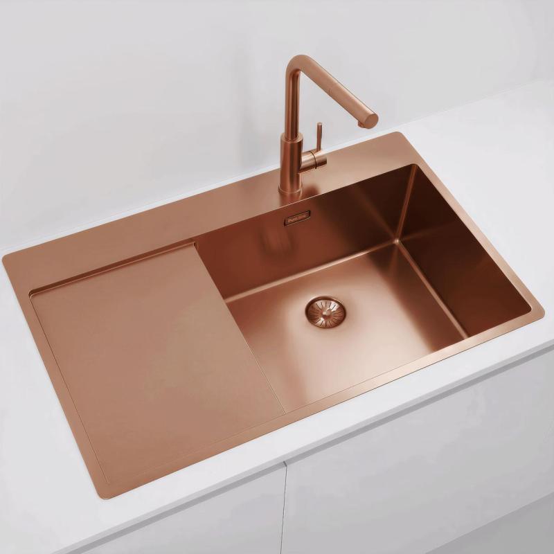 Pure.Sink Exclusivo Lavello in rame con zona di scolo 86x52 cm Tapwing a destra PEX5086RT-62