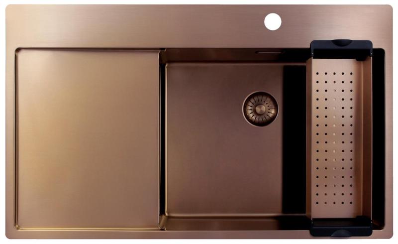 Pure.Sink Exclusivo Lavello in rame con zona di scolo 86x52 cm Tapwing a destra PEX5086RT-62