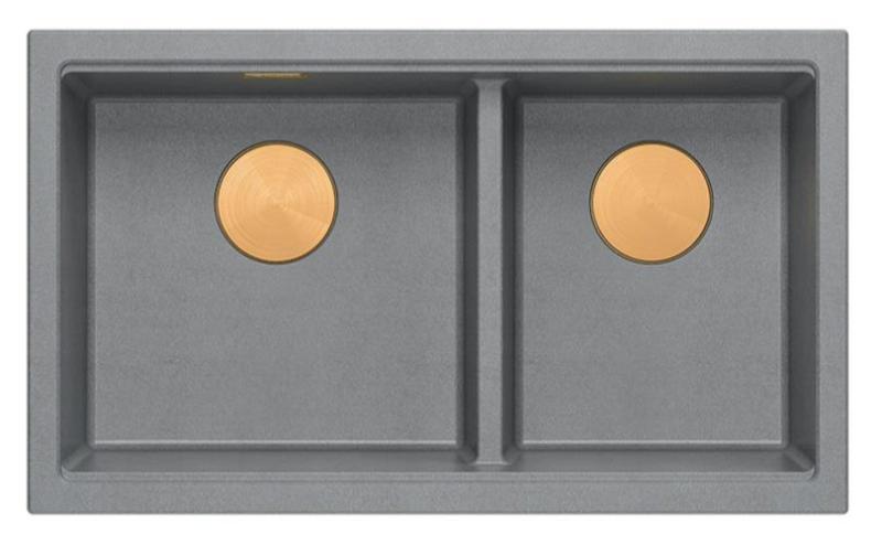 Lavello da cucina Newport II Quadri in granito grigio doppio da incasso 76x45 cm con tappo di rame 1208971360