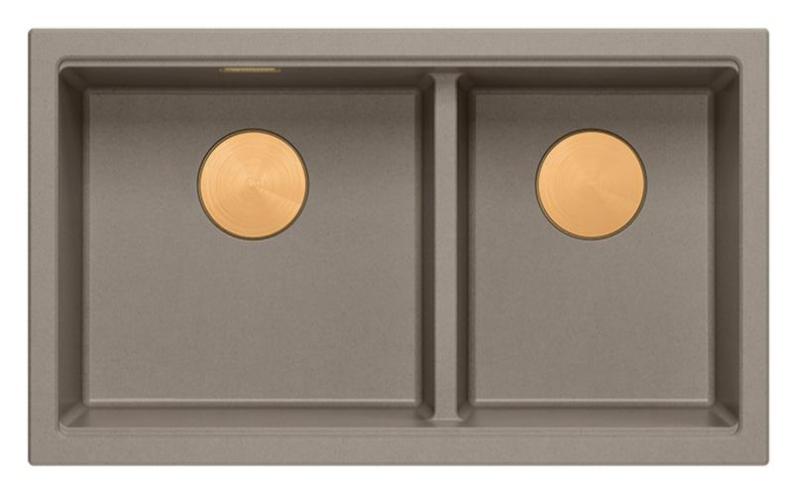 Lavello sopra-top Quadri Newport II Doppio Taupe Granito 76x45 cm con tappo di rame 1208971362